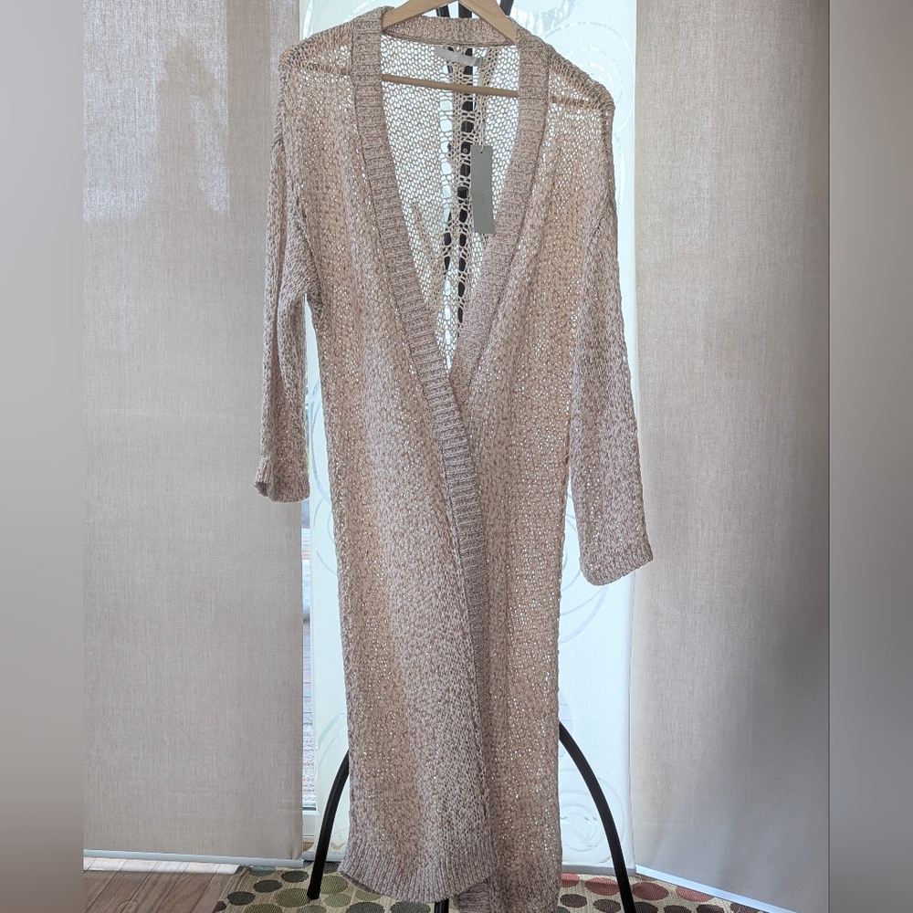 NWT one grey day Cream/Mauve Open Knit Duster - Size M